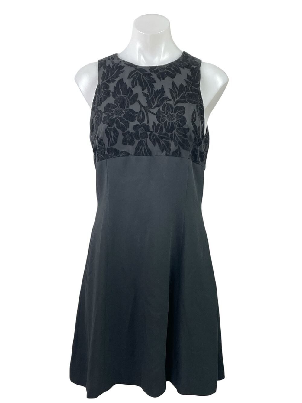 Yves Cossette Black Burnout Velvet Floral Sleeveless Mini Fit & Flare Dress Sz 6